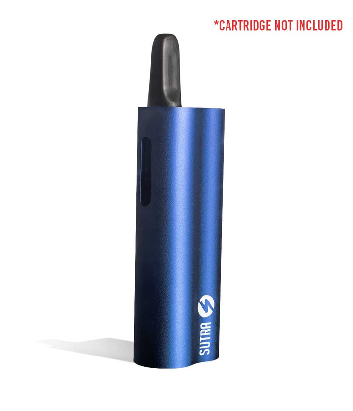 Blue side view Sutra Vape Auto Cartridge Vaporizer on white background